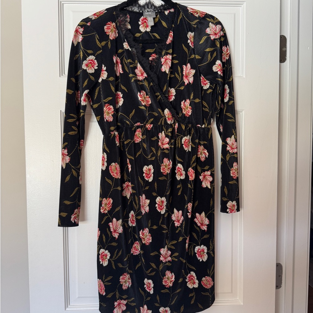 ASOS Black Floral Long Sleeve Dress